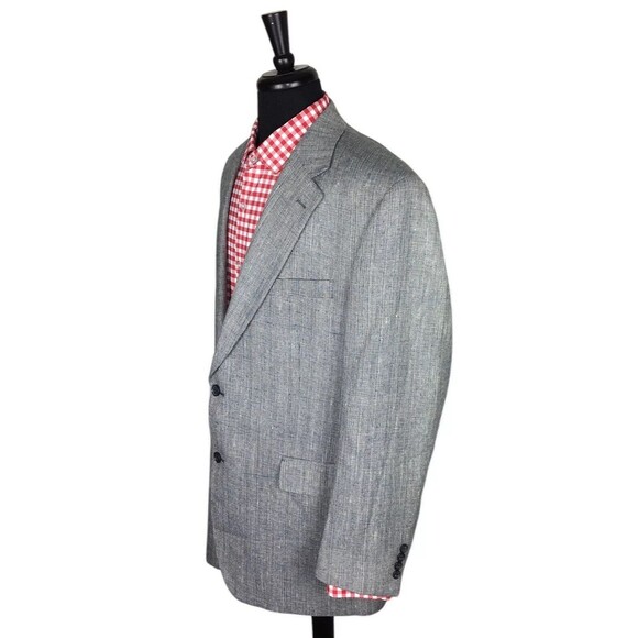 Jos A Bank Mens 100% Silk Brown/Blue Sport Coat Blazer Jacket Size 46L